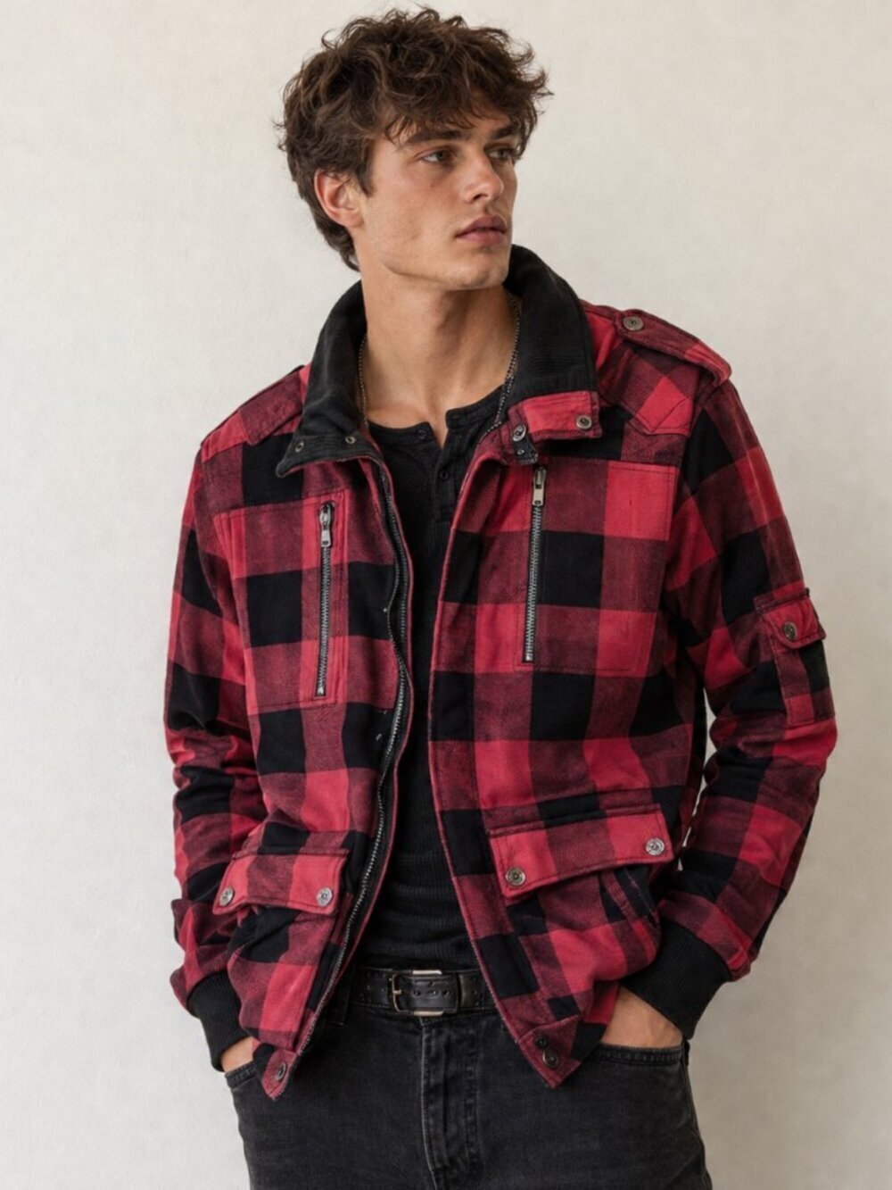 Kill City Red Black Plaid Flannel Jacket Punk Grunge Streetwear Medium